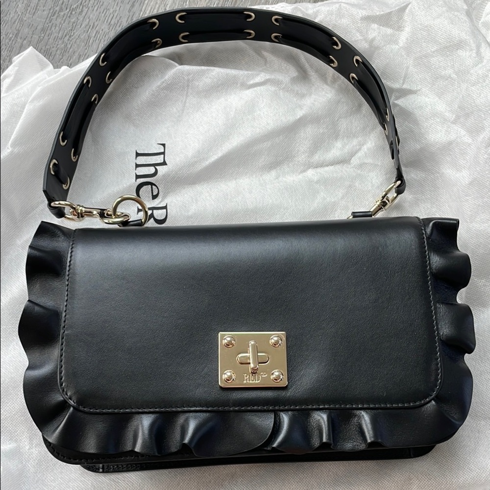 RED Valentino Black Shoulder Bag with Ruffle Details